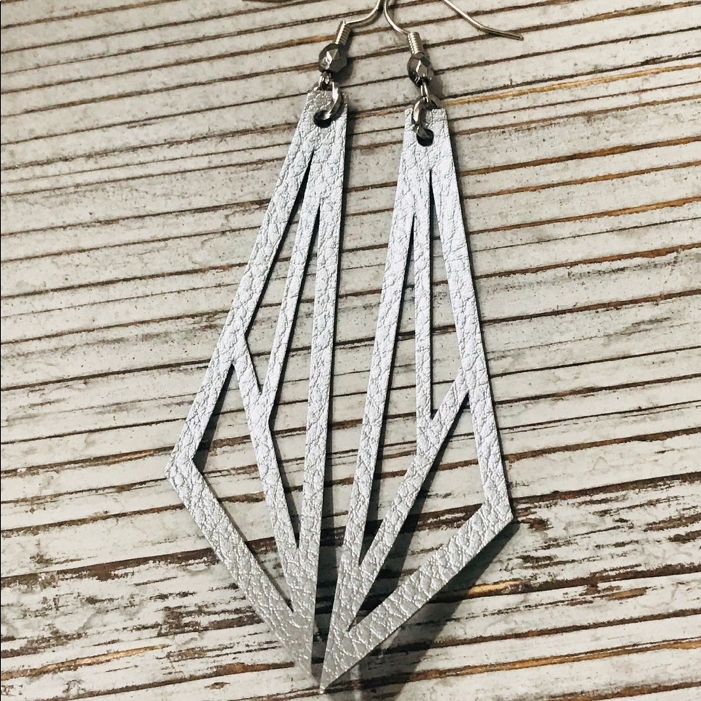 Hidden Grace. Silver Geo Faux leather Earrings.